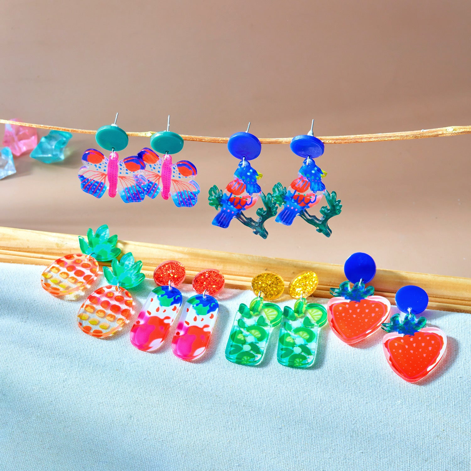 Wholesale Holiday Style Fashion Acrylic Butterfly Fruit Earrings