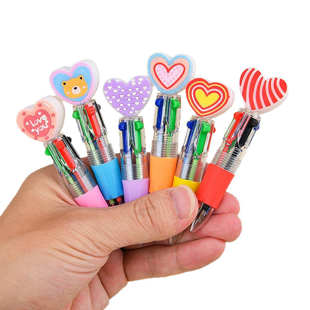Wholesale Valentine' s Day gift heart-shaped four-color cartoon colored  Plastic Pen