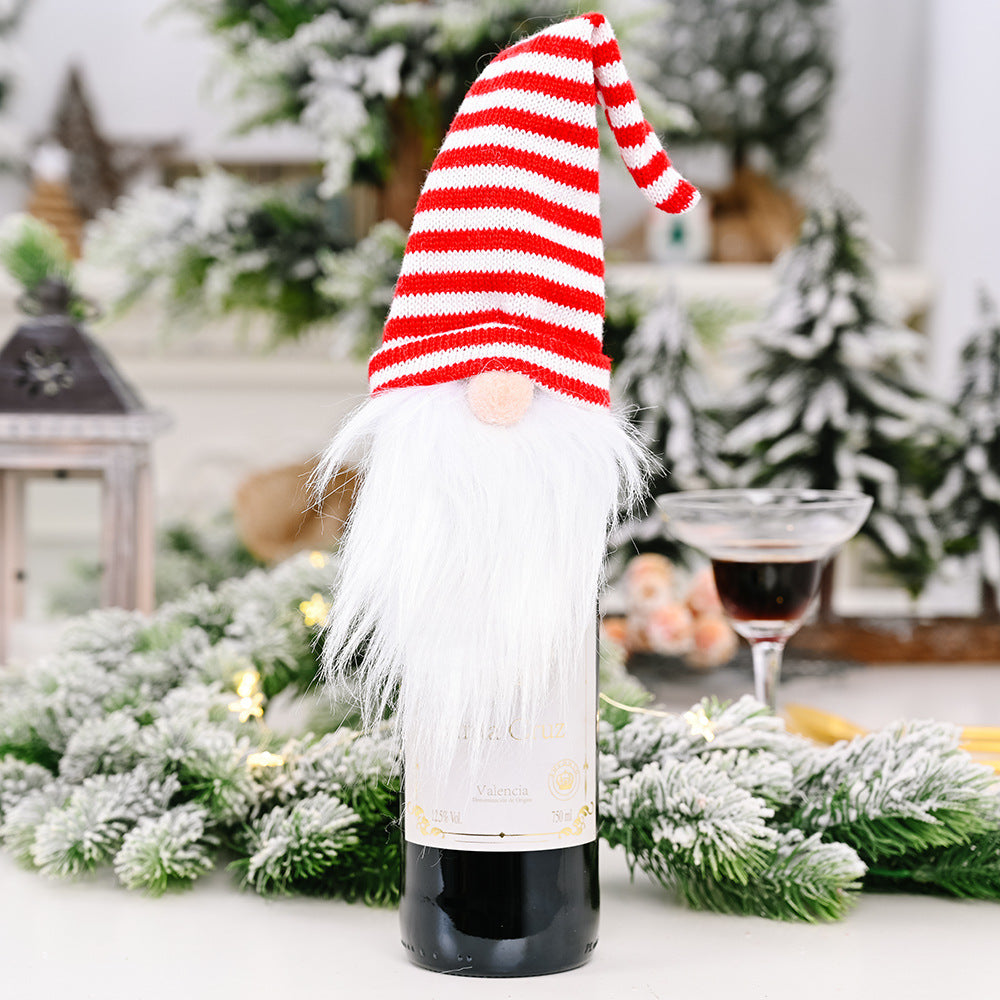 Wholesale Christmas Decoration Supplies Knitted Hat Forest Man Acrylic Wine Cover