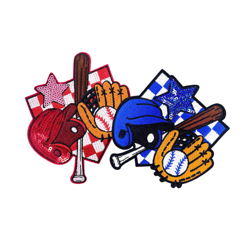 Wholesale Trendy Polyester Iron On Embroidery Patches DIY Baseball Helmet Star Plaid Red Blue Two Styles For Coat Decor And Fashion Accessory