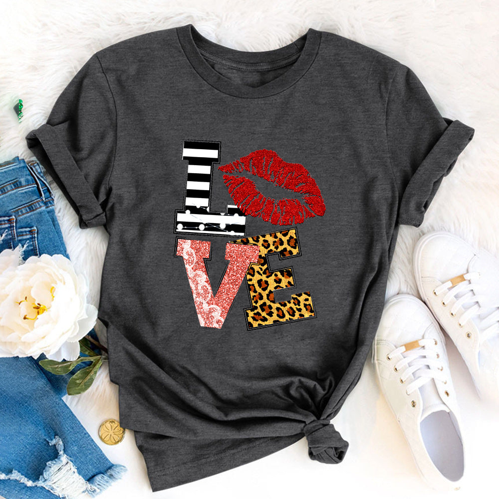 Wholesale Valentine's Day LOVE letter print short sleeves