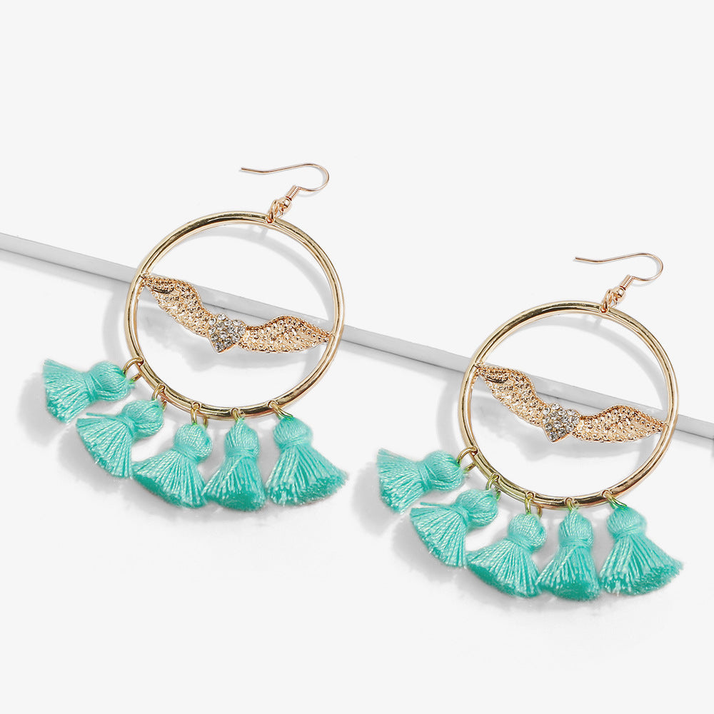Wholesale Ethnic Tassels Bohemian Style Large Circle Handmade Earrings
