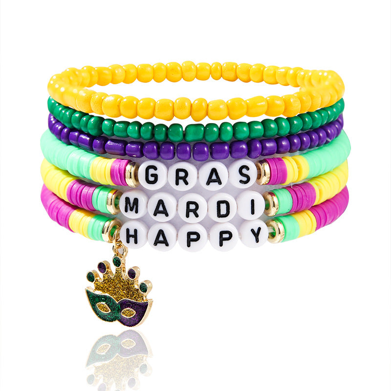 Wholesale Carnival Party Beads Purple Yellow Green Collocation Bracelet MARDI GRAS Layered Bracelet