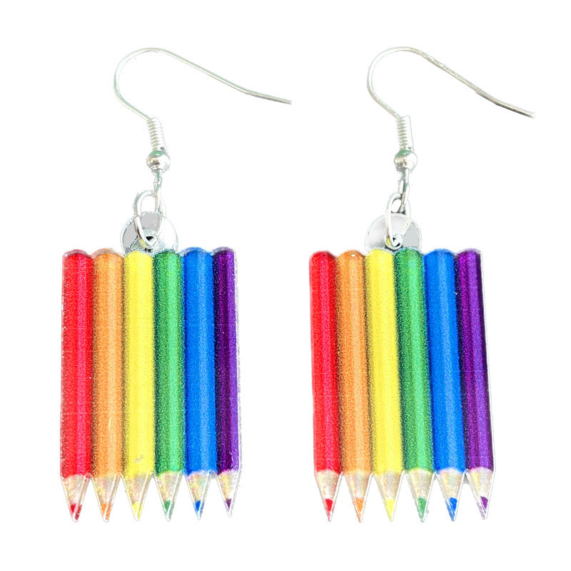 Wholesale Rainbow Game Mushroom Elf Summer Drink Colored Pen Acrylic Fun Earrings