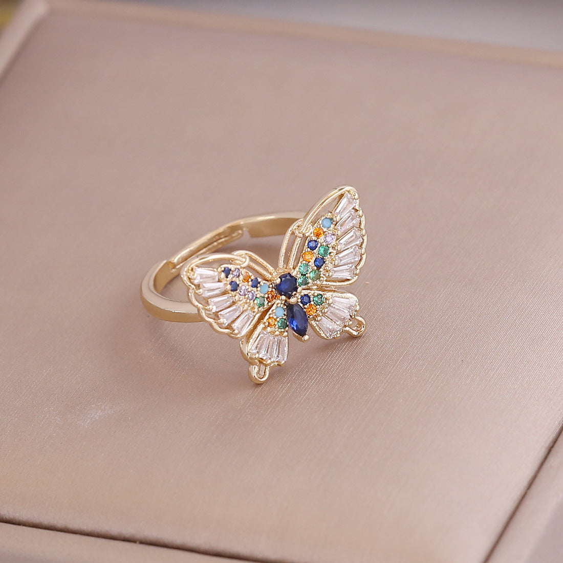 Wholesale Copper 18K Gold Multicolor Zircon Butterfly Ring