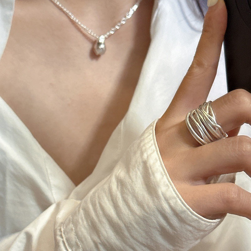 Wholesale Simple Artistic Niche Matte Wide Open Ring