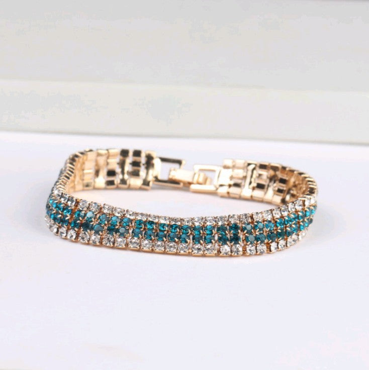 Wholesale Full Diamond Color Matching Four Row Diamond Bracelet
