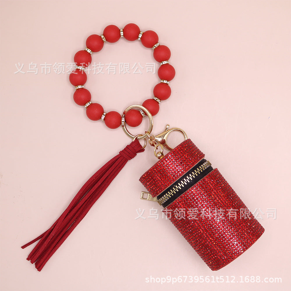 Wholesale New Lipstick Bag Silicone Wrist Bracelet Diamond Ring Beaded Pendant Keychain