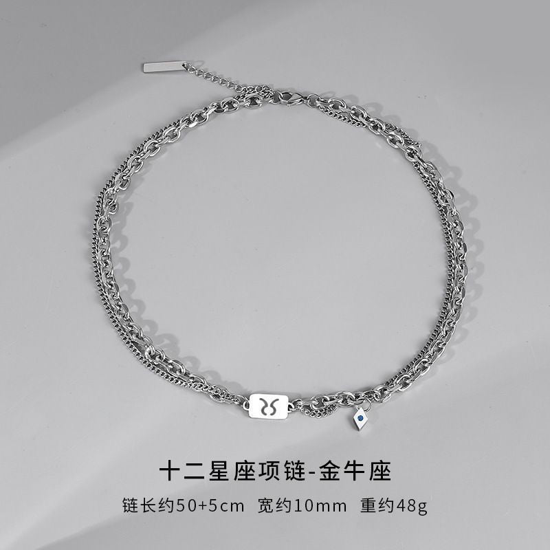 Wholesale Twelve Constellation Necklace  Titanium Steel Color-free Double-layer Chain Bracelet Combination