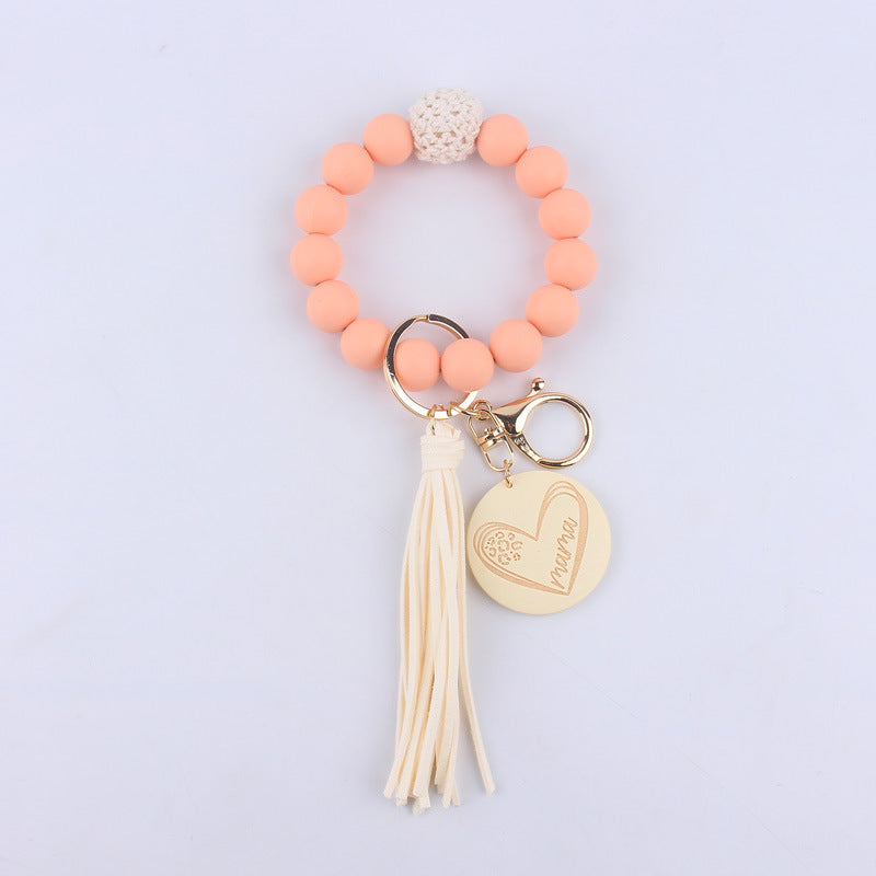 Wholesale Solid Color Silicone Beads Handmade Tassel Wrist Keychain
