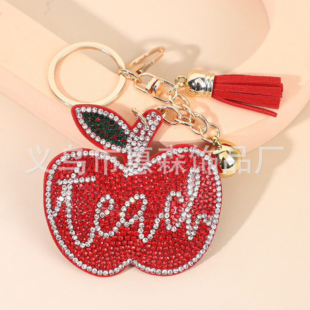 Wholesale 4pcs creative diamond-encrusted apple keychain holiday gifts