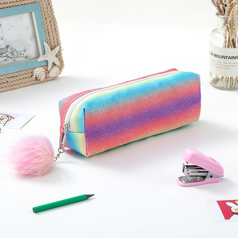 Wholesale Rainbow Glitter Polyester Pencil Case