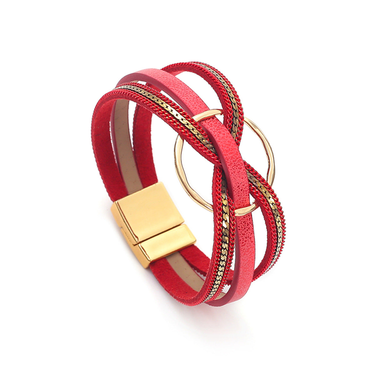 Wholesale Metal ring cross leather women' s bracelet