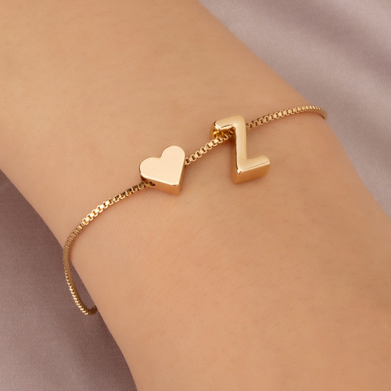 Wholesale Heart 26 Alphabet Alloy Bracelet