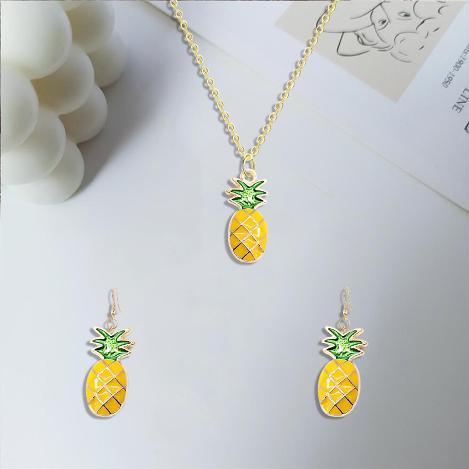 Wholesale Pineapple Metal Necklace Earrings Set