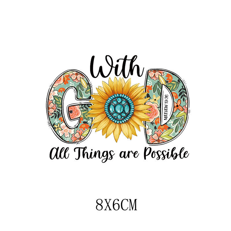 Wholesale 5pcs/pack Yellow sunflower letter heat transfer printing   UV DTF Ready to Press Transfers Wraps