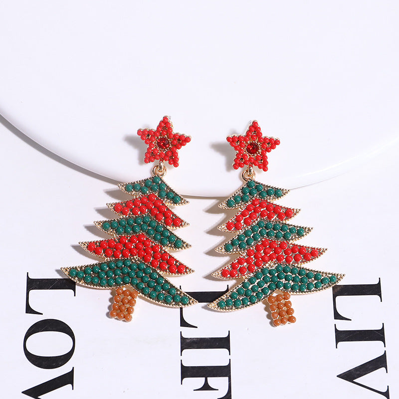 Wholesale Christmas Rice Ball Bow Knot Crutches Guard Christmas Tree Alloy Diamond Earrings