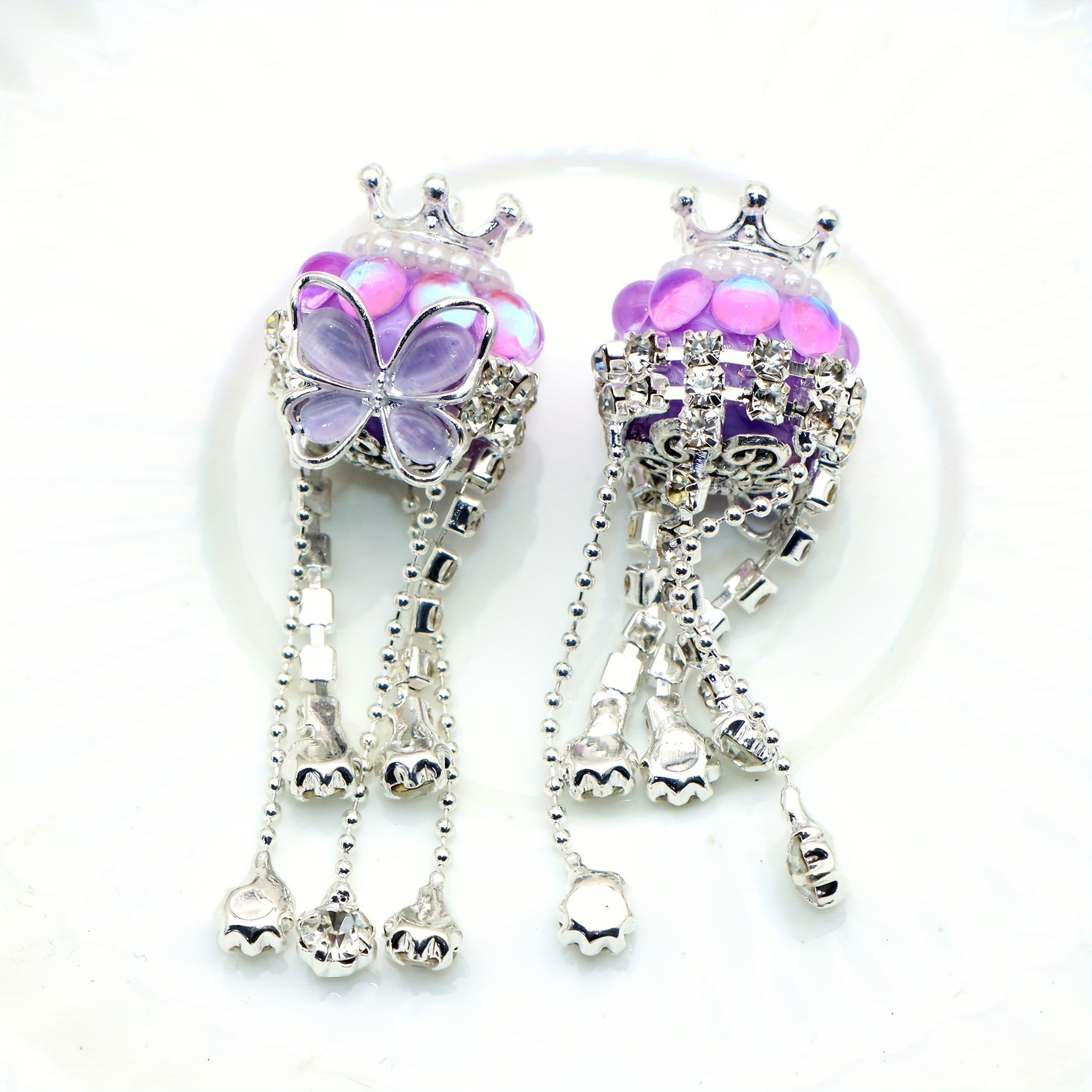 Wholesale 5pcs diamond crown butterfly tassel round beads diy beads