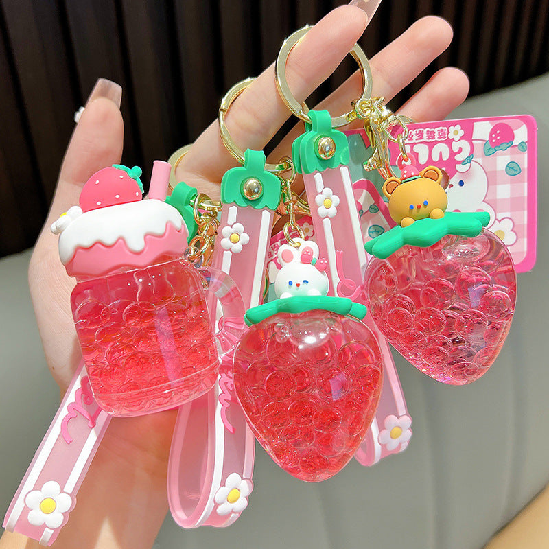 Wholesale Acrylic Strawberry Cream Fruit Jar Oil Keychain