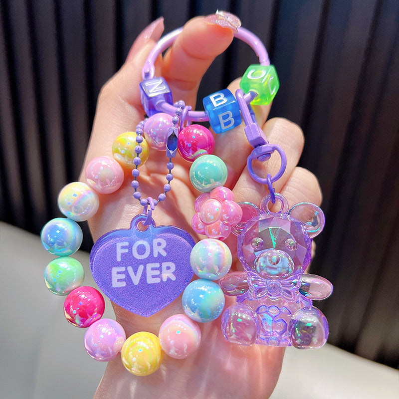 WholesaleDelicate Beaded Bear Seated Acrylic Keychain