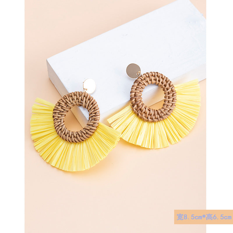 Wholesale Tassel Braided Raffia Earrings