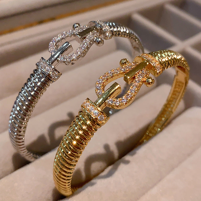 Wholesale threaded horsshoe buckle bracelet niche cool style high-end diamond bracelet