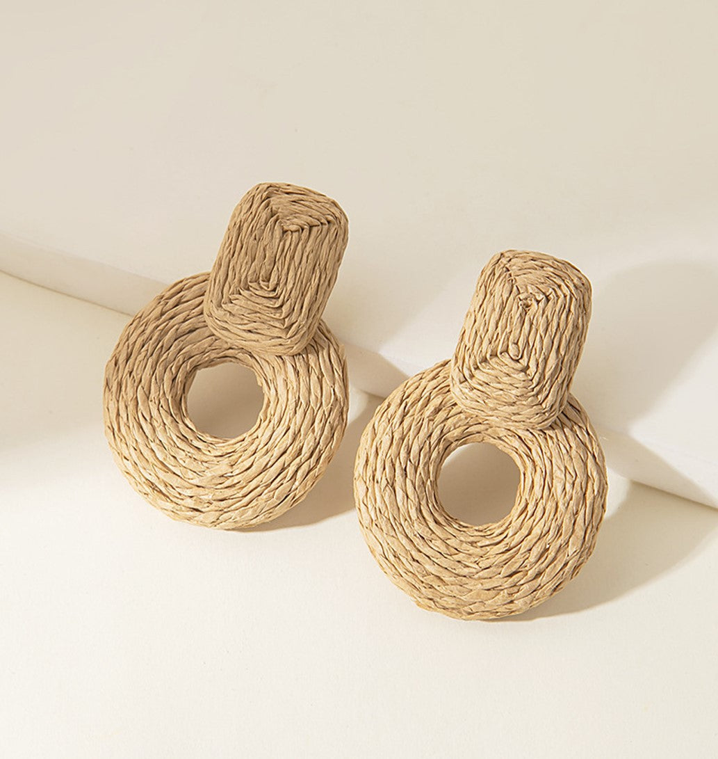 Wholesale Raffia Handmade Geometric Earrings