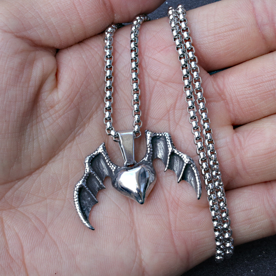 Wholesale bat heart cross with stainless steel necklace