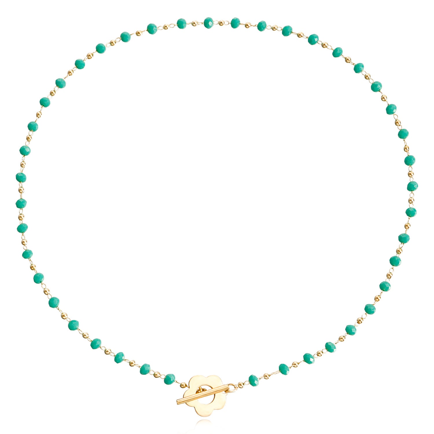 Cadena de cuentas de vidrio de cristal negro al por mayor ot hebilla de aleación de flores cortas