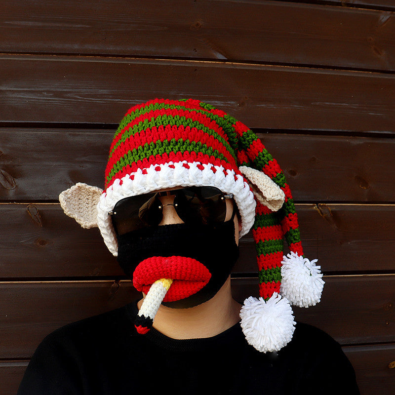 Wholesale Christmas Clown Funny Hand Knitted Autumn and Winter Woolen Hat Mask Set