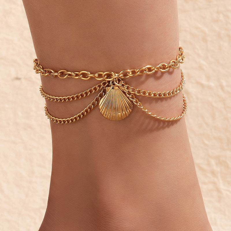 Wholesale jewelry golden heart-shaped chain foot  three-layer anklet