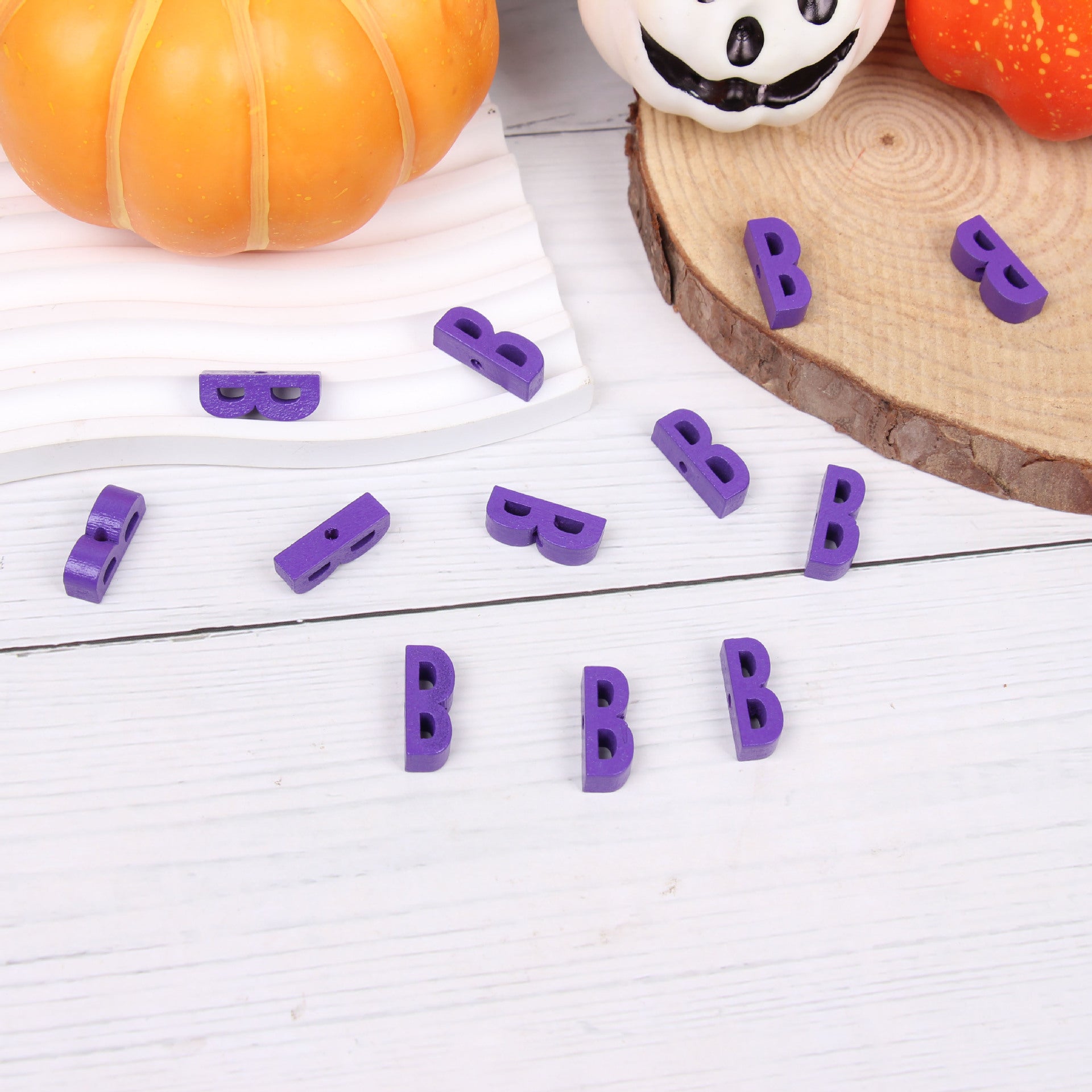 Wholesale 20pcs Halloween Ghost Face Colorful Wooden Hemp Rope Tassel Accessories Beads