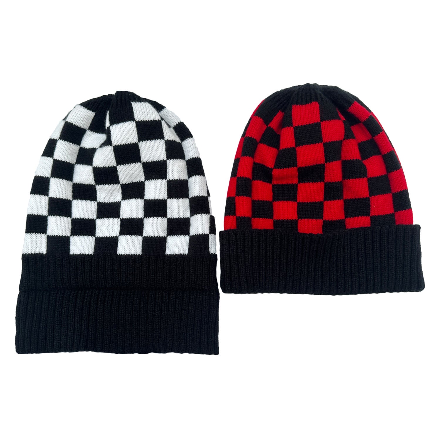 Wholesale Black and Red Plaid Knitted Hat Beanie
