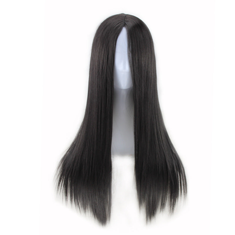 Wholesale Black Middle Part Long Straight Hair Ladies Chemical Fiber High Temperature Wigs
