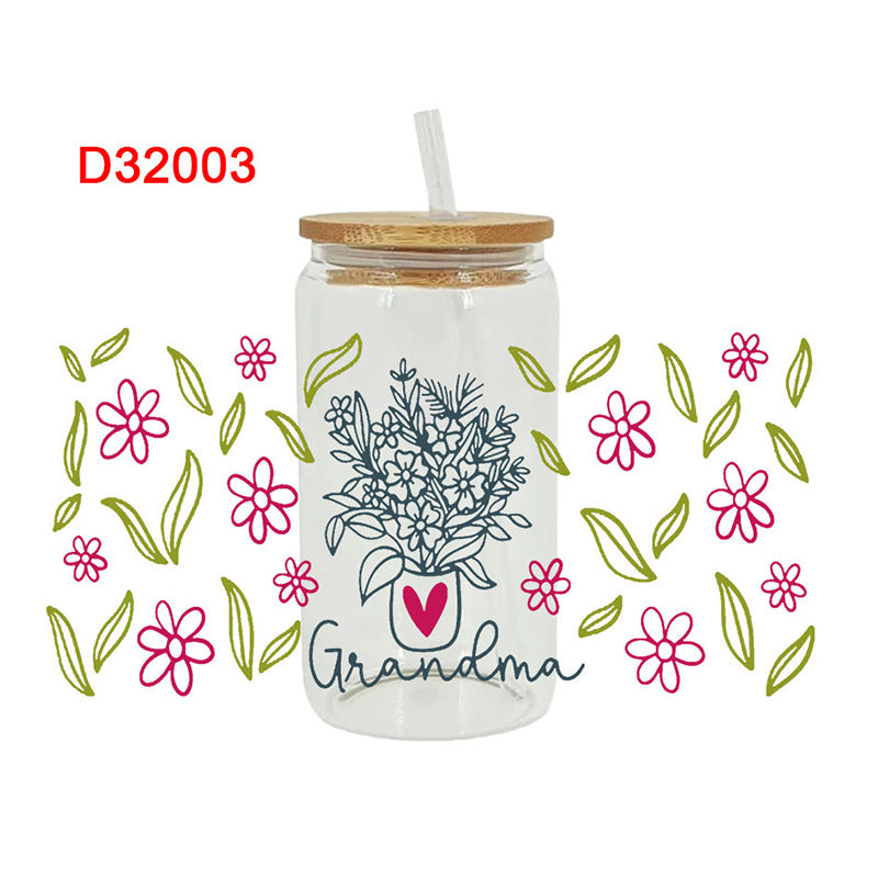 Wholesale Colorful flowers branches and leaves 16oz Cup UV DTF Wraps