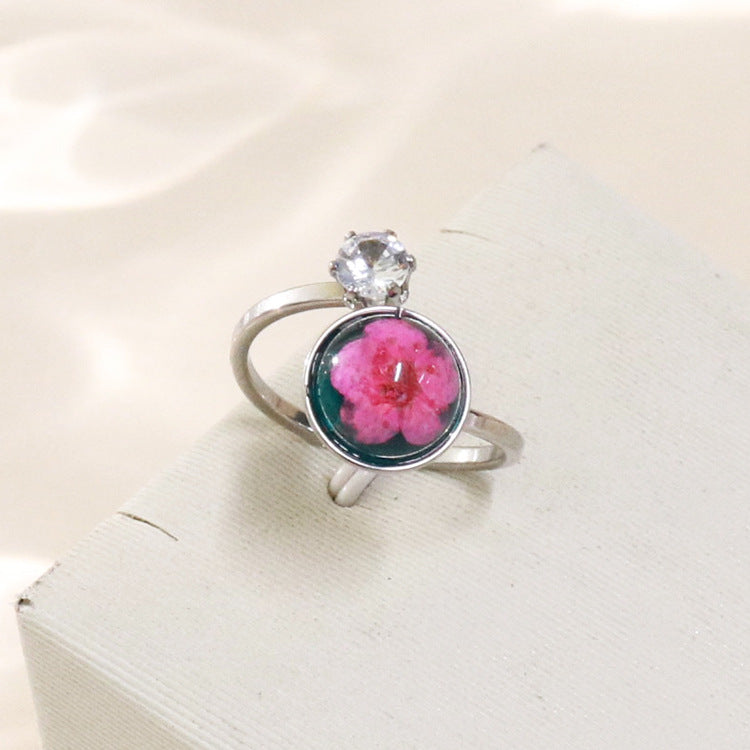 Wholesale 12pcs Zircon Everlasting Flower Stainless Steel Open Ring