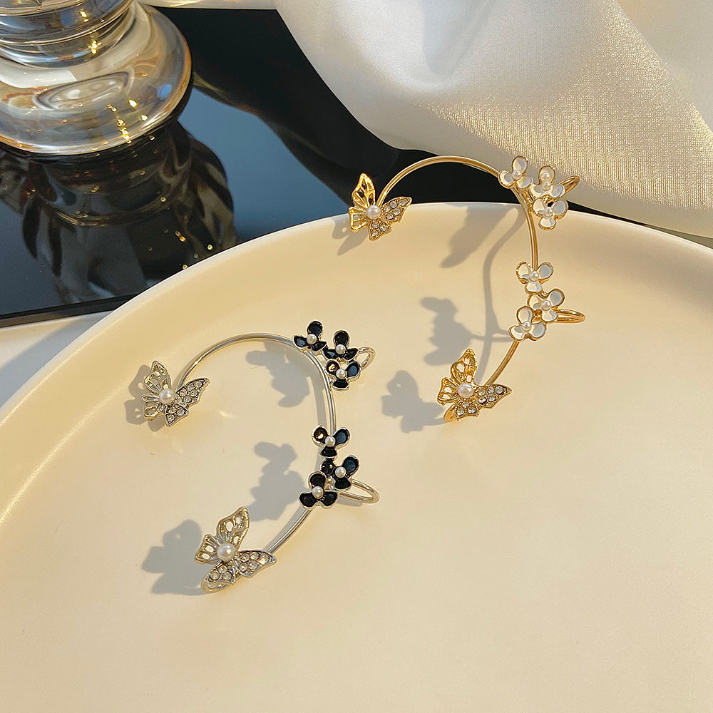 Clip de oreja de mariposa de perlas al por mayor sin pendientes de aleación perforada