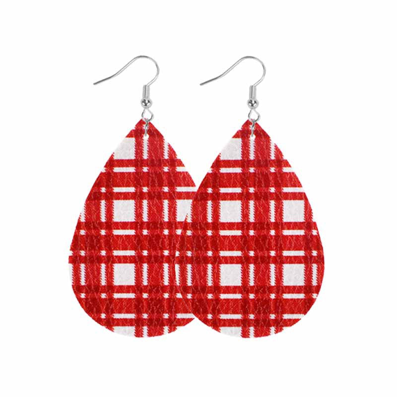 Wholesale Christmas Classic Plaid Leather Double Sided Print Earrings