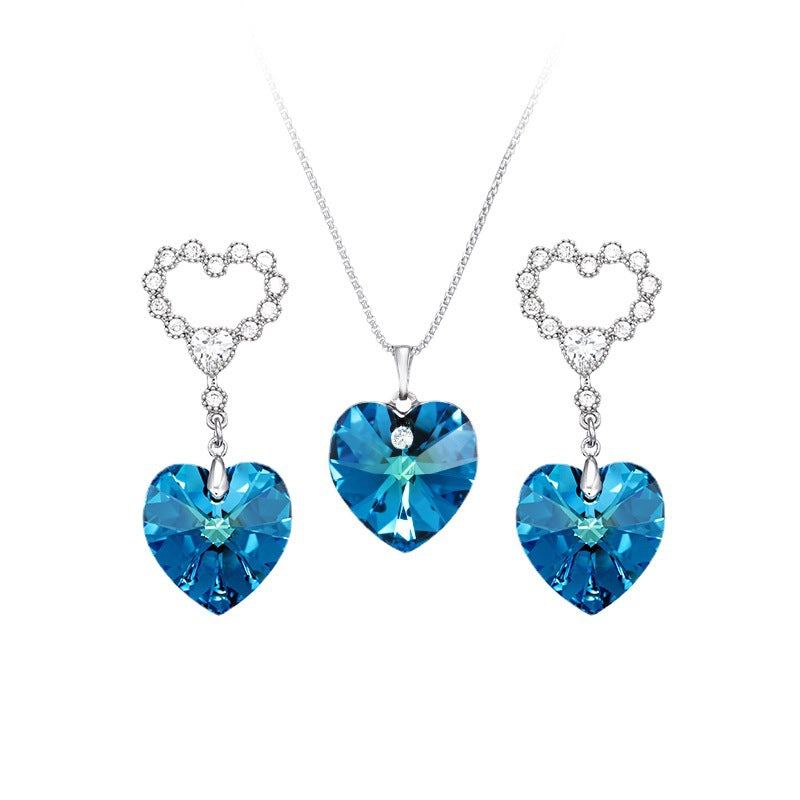 Wholesale Alloy Gold Plated Ocean Heart Imitation Crystal Earrings and Necklace Set