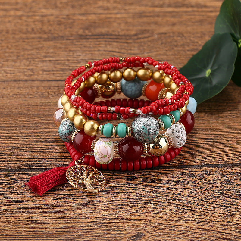 Wholesale Tassel Tree of Life Pendant Beaded Bracelet