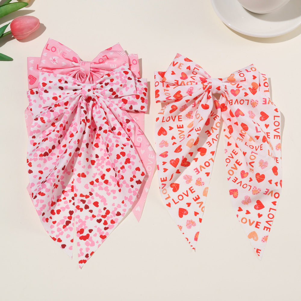 Wholesale valentine's day bow ribbon spring clip heart-shaped red lip printing hair accessories