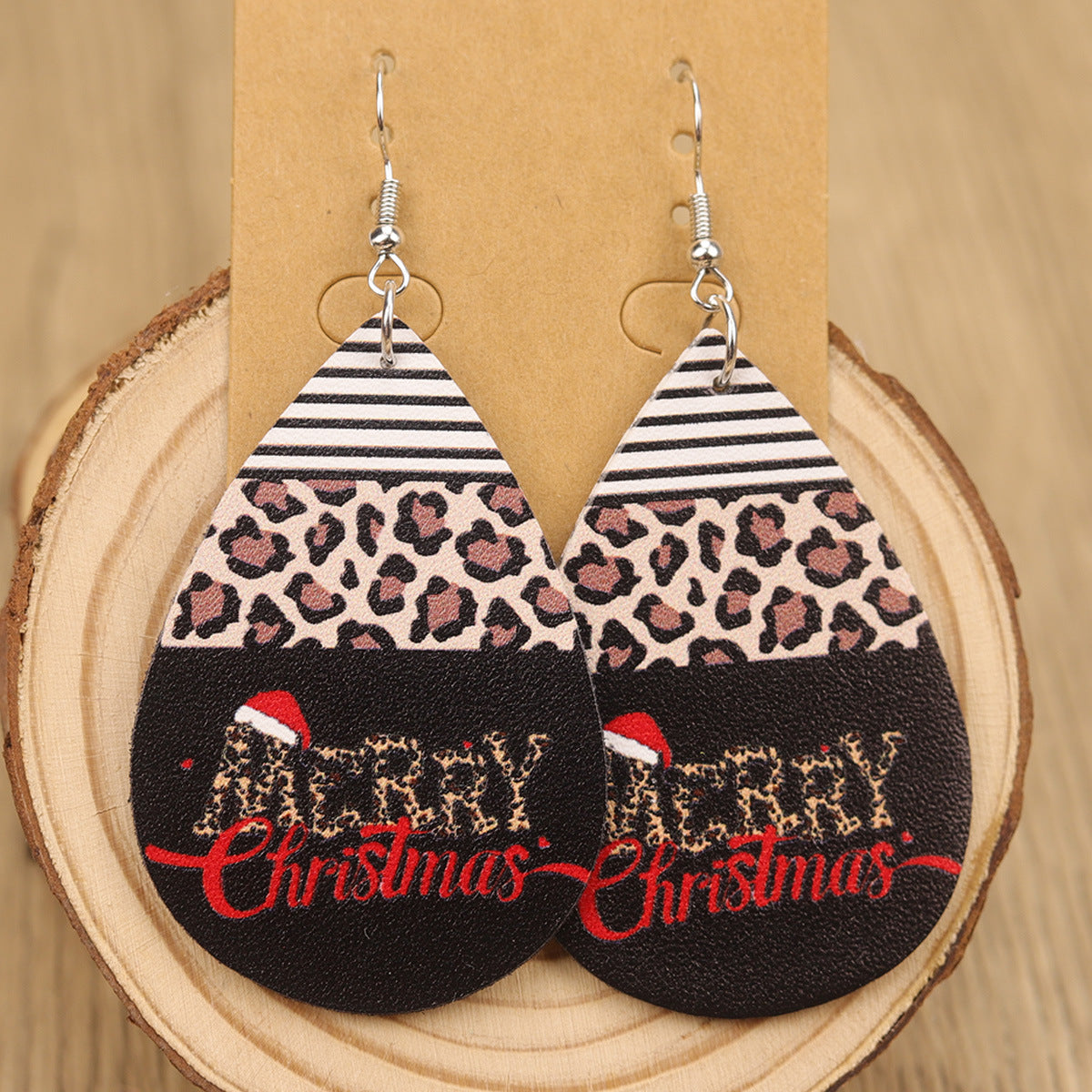 Wholesale Cute Christmas Tree  Plaid Christmas Tree Leopard Print Women' s Earrings
