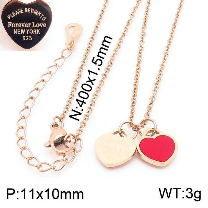 Wholesale 18K Gold-plated Heart-shaped Open Glossy Clavicle Chain Multi-color Epoxy Titanium Steel Ring Set