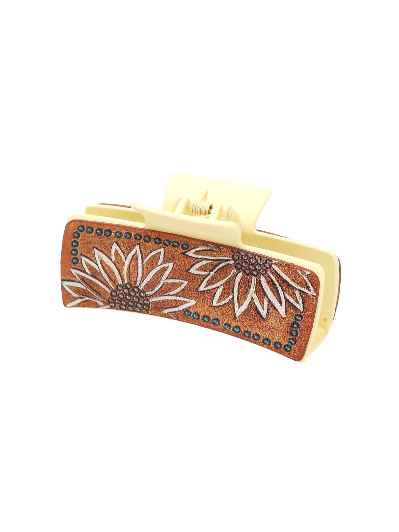 Wholesale Western Denim Wind Sunflower Milk Cow Pattern Leather Women's Hair Clip Grab Clip Shark Clip Hair Accessories Clip