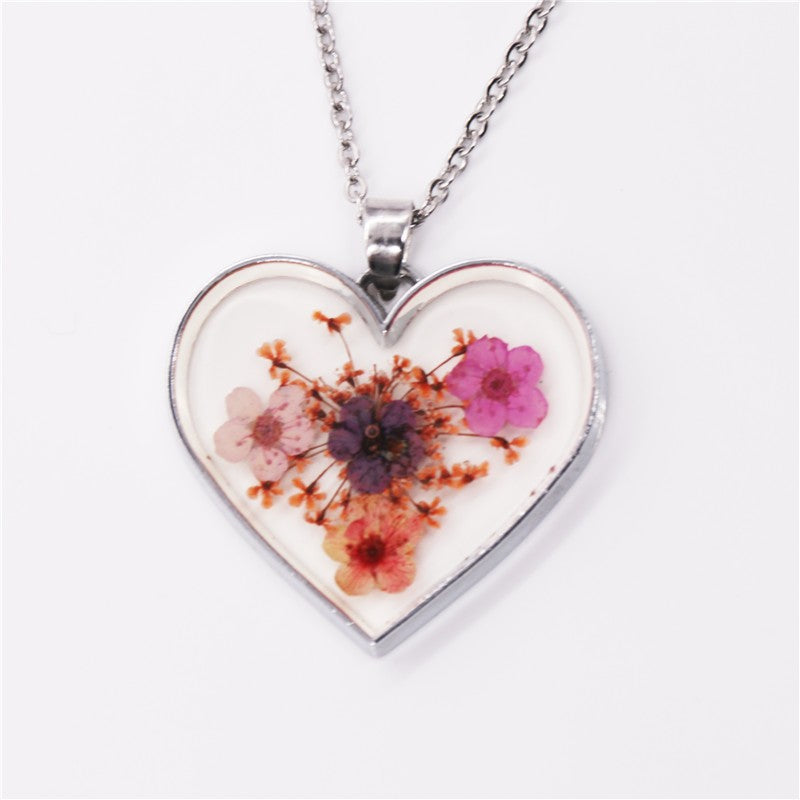 Wholesale 6pcs Resin Dried Flower Stainless Steel Necklace
