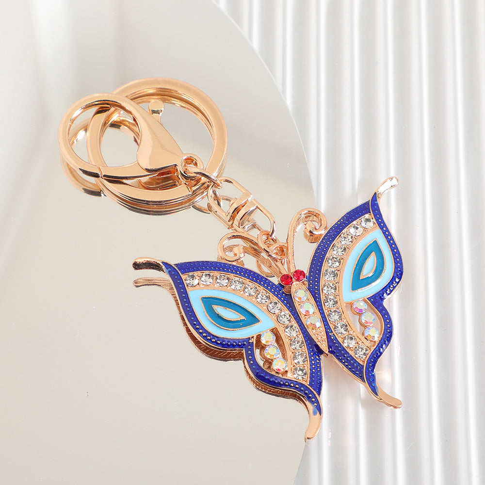 Wholesale Colorful diamond studded butterfly metal keychain