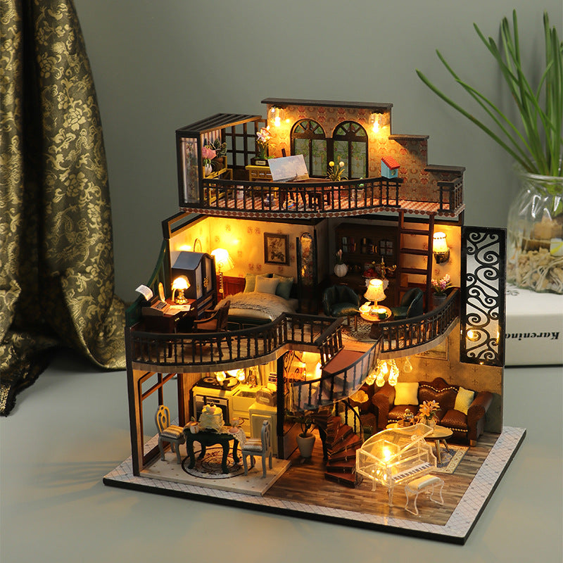 Wholesale diy wooden assembly cabin three-story loft apartment Doll Accessories