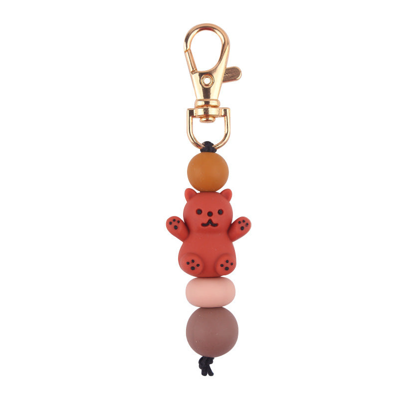Wholesale Cartoon 3D Bear Silicone Beaded Keychain