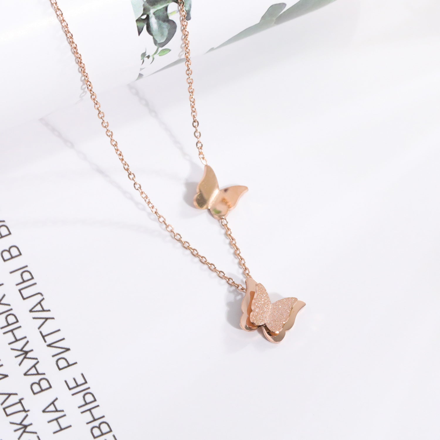 Wholesale Butterfly Rose Gold Stainless Steel Necklace Clavicle Chain