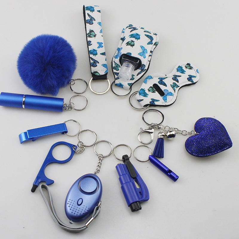 Wholesale Rhinestone Love Lipstick Set Bottle Opener Hair Ball Whistle Keychain Set